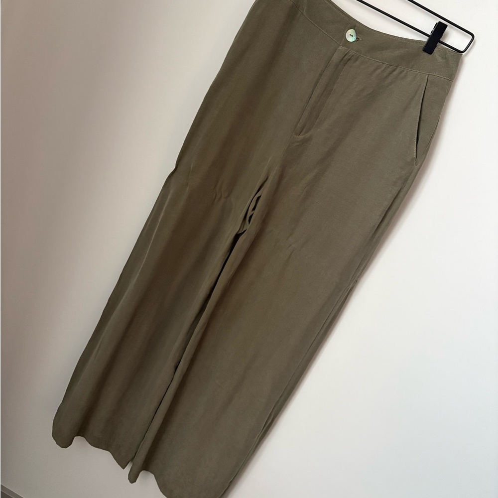 Zara Wide Leg Olive Green Pants Size Medium